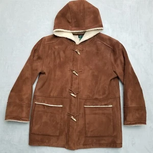 Lauren Ralph Lauren Coat Womens Medium Petite Brown Sherpa Lined Hooded Retro - Picture 1 of 19