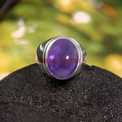 Natural Amethyst Gemstone with 925 Sterling Silver Ring for Men's #4773 - Image 1 of 4