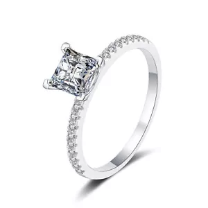 Real 2Ct Princess Cut VVS1 Moissanite Wedding Ring Women Jewelry Gift 925 Silver - Picture 1 of 13