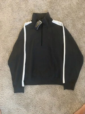 Chaqueta Polo Ralph Lauren Mujer Polar Media Cremallera Gris Blanco Rayas Talla M $125 Nueva con Etiquetas Foto 1 de 4