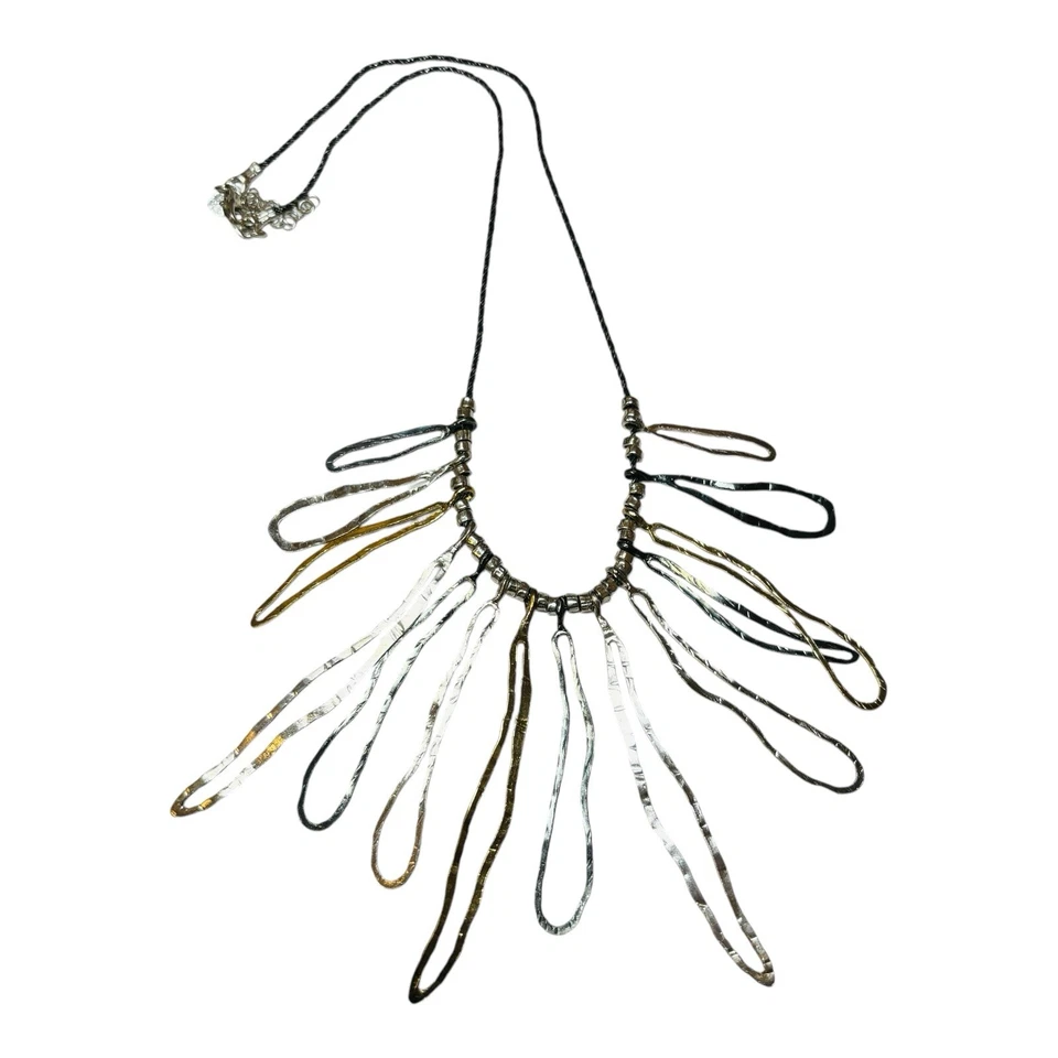 Or Paz Sterling 925 Silver Tri Color Hammered Dangle Statement Necklace 16 in - Image 1 of 4