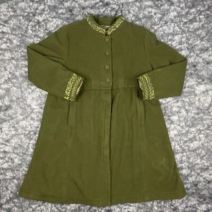 Gudrun Sjoden Jacket Womens Trench Coat Size L Olive Green Embroidered Floral - Picture 1 of 13