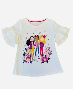 Isaac Mizrahi Kids Girls Whit Dog & Friends Ruffle Short Sleeve Shirt White 4, 6 - Picture 1 of 5