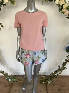 JOULES Pyjamas T Shirt Shorts PJS Set Size S M Pink Floral Stripe Nightdale OB76 - Picture 1 of 16