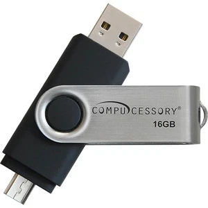 Compucessory 16GB USB 2.0 Flash Drive - 16 GB - USB 2.0 - Silver, Black - 1 Year - Picture 1 of 1