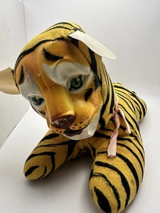 Vintage Gummi Vinyl Gesicht Tiger Plüschtier Stofftier 50er Jahre Karneval Preis - Bild 1 von 12
