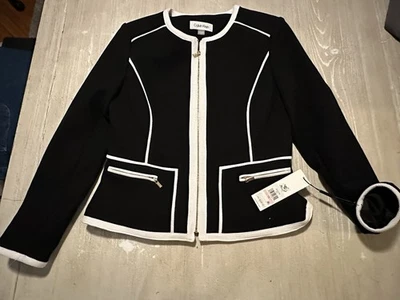 New Calvin Klein Women's Black /White Contrast Trim Blazer Jacket Size 10 $149 - Image 1 of 4