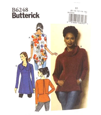 Butterick B6248 Sewing Pattern Size 8 10 12 14 16 Tunic Top Back Godet Ladies - Image 1 of 4