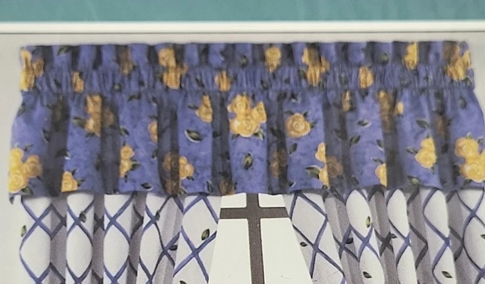 2 cenefas blusa WAMSUTTA para ventana de 48" azul amarillo 86x14 Cottagecore #2 Foto 1 de 4