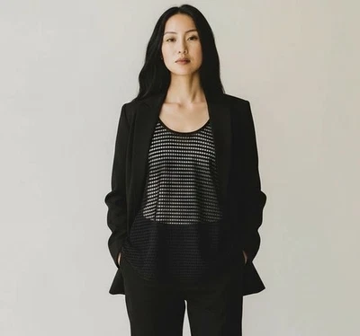 TORN by Ronny Kobo Womens Top Sz Large Black Open Knit Racerback Tank Minimalist - Image 1 of 4