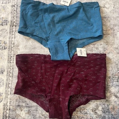 Bragas cortas Anthropologie 2pk de nailon brillante sin costuras talla L/XL azul granate Foto 1 de 4