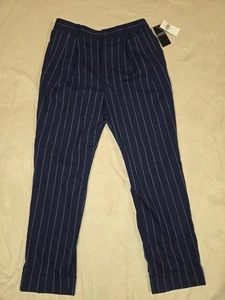 LAUREN RALPH LAUREN Navy Blue Pin Stripe Wide Leg Slacks 6 NWT! - Picture 1 of 5