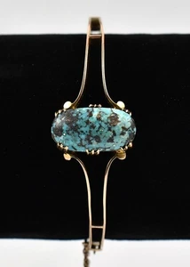 Antique Edwardian 9ct Yellow Gold Turquoise Bangle c.1900 solid 9ct yellow gold - Picture 1 of 11