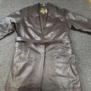 Pierce Arrow Leather Jacket Mens Medium Brown Belted Vintage Style Trench Coat - Picture 1 of 11