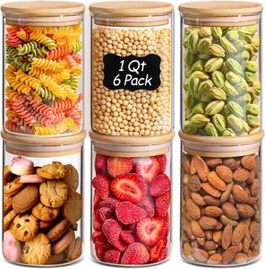 1Qt Glass Storage Containers with Lids Glass Jar with Lid Clear Food Storage Jar - Picture 1 of 12