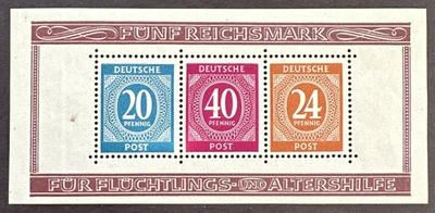 Germany 1946 Sc# B294 Souvenir Sheet of 3 MNH for Refugees & Aged ⚡️ - Image 1 of 2