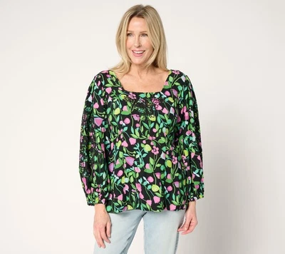 Top para mujer Susan Graver talla L bordado puro estampado multicolor A684083 Foto 1 de 4