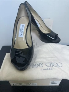 Jimmy Choo Pumps Damen Gr. 37 Schwarz Leder Peeptoe Heels Made in Italy - Bild 1 von 17