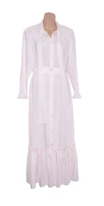 Jeanne Lanvin 1970s Peignoir Robe Pink Check Lace Collar Button Front LSlve Sz S - Picture 1 of 8