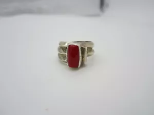 Estate Vintage Rare LILLY BARRACK Sterling Silver Deep Orange Coral Size 7 Ring - Picture 1 of 2