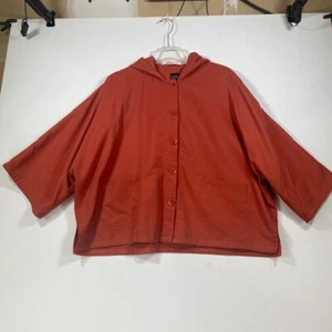 Eileen Fisher Nylon Hooded Fleece Lined Oversized Fit Jacket Tangelo Size Medium - Picture 1 of 11