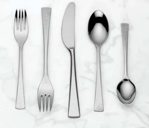 GORHAM BY LENOX BISCAYNE 5-PC HAMMERED STAINLESS STEEL FLATWARE SET 818552 NEW - Picture 1 of 11