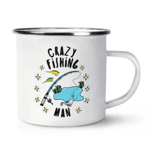 Crazy Fishing Man Stars Retro Enamel Mug Cup - Funny Fisherman - Picture 1 of 1