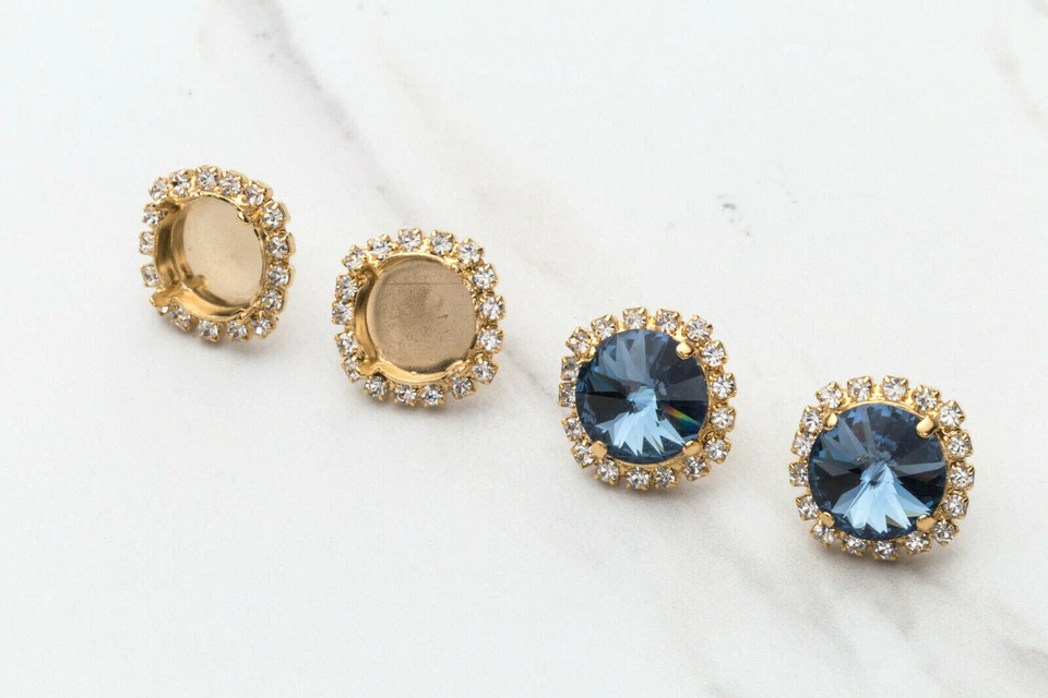 Bases de pendientes redondas de 12 mm | Halo de cristal hágalo usted mismo | Un par (EE 57) Foto 1 de 1