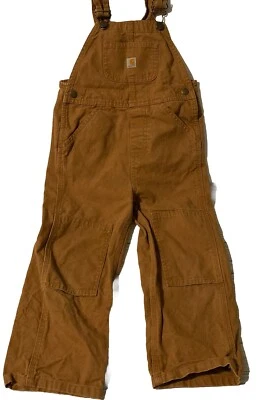 Carhartt Boys Toddler Brown Duck Canvas Cotton Double Knee Bib Overalls 4T - Image 1 of 4