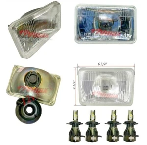 4x6 SEMI SEALED CLEAR 2 PAIR H4 CONVERSION HEADLIGHT + H4 LED WHITE BULBS HL04LF - Picture 1 of 6