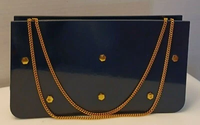 VTG 1960's "Ronay" Blue Lucite Accordion Style Goldtone Dual Chain Purse - Image 1 of 4