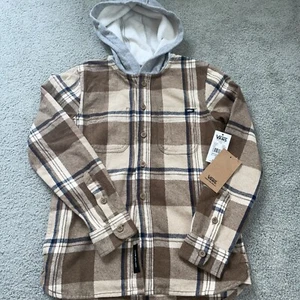 Vans Boys Sz. Small Flannel Beige Plaid Hoodie Hoody Long Sleeves Shirt NWT - Picture 1 of 12