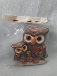 1970's Vintage Macrame ~ Large Ceramic Bead Owl and Owlet ~ 5" x 5" ~ NOS - Picture 1 of 13