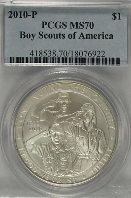 2010 P Boy Scouts of America Commemorative Silver Dollar PCGS MS70 - Image 1 of 3