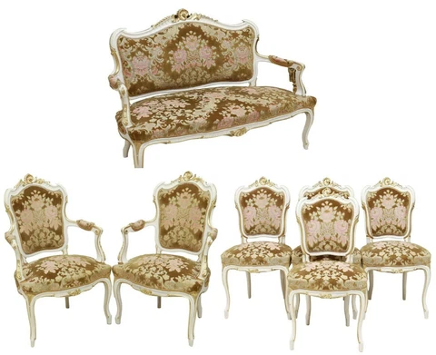 Antique  Parlor Set, French, Louis XV Style Parcel Gilt, 7 Piece, Early 1900s!! Cover
