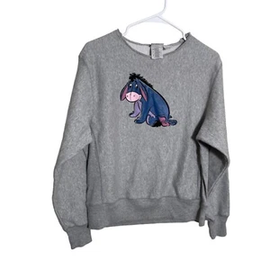 Disney Store Eeyore Sweatshirt Women's Small Gray Raw Crew Neck Sweater - Picture 1 of 8