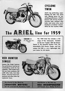 1959 Ariel Cyclone Twin Square 4 & Red Hunter Einzelmotorrad Originalanzeige - Bild 1 von 1