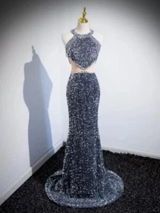 Sexy Backless Evening Dresses Beading Sequined Cocktail Gown Pageant Clubwear - Picture 1 of 11
