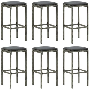 Tidyard 6 Piece Bar Stools with Footrest and Cushion Gray Poly Rattan Q8H6 - Picture 1 of 8