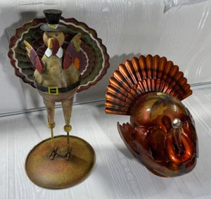 2 Thanksgiving Harvest Fall Metal Table Decor TURKEY Painted Acorn &Tall Turkey - Picture 1 of 7