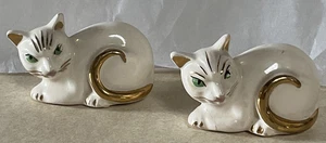 Vintage Homer Laughlin White Cat-Gold Accent MCM Harlequin Figurine-Lot of 2 - Picture 1 of 11