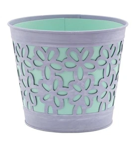 Indoor Outdoor Plant Succulent Herb Flower Pot 7 Inch Metal Teal Floral Cut Out - Picture 1 of 1