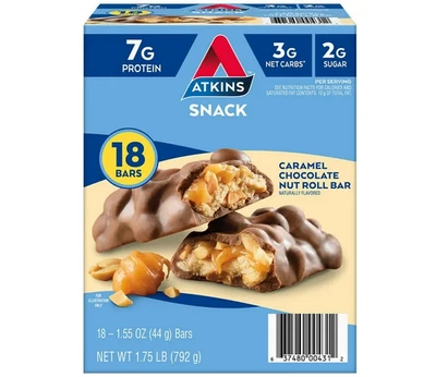 Atkins Snack Bar Caramel Chocolate Nut Roll 18ct Low Carb Keto - Image 1 of 3
