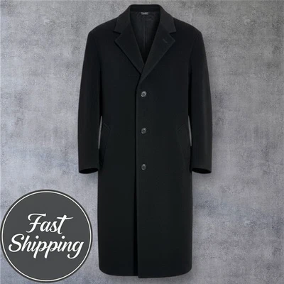 JOS A BANK Mens Overcoat 46L Wool Topcoat Coat Black Single Breasted - Image 1 of 4