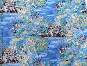 2000 SONNTAG IM PARK Tante Nan Spectrix BLAU Blume Garten Stoff 43" x 44" - Bild 1 von 6