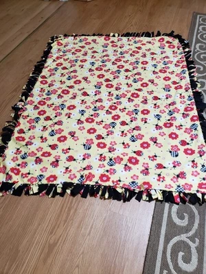 Ladybugs 🐞 Fleece Fabric Throw With Black On Other Side 53 X 68 In  handmade  - Image 1 of 3
