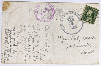 USS Tennessee--Jacksonville, TX/General Delivery/PC of US Warship/1-C./9/3/1910 - Image 1 of 2