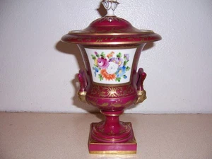 Antique Vtg Dresden 10" Handpainted Urn w/ Lid - Picture 1 of 7