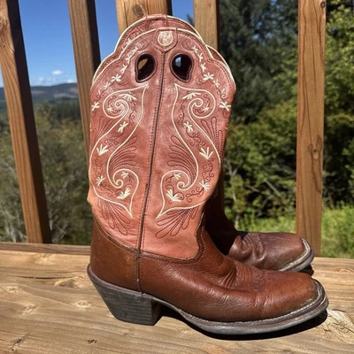 Tony Lama 3R Two Toned Square toe Leather Buckaroo Women’s 9B Boots - Image 1 of 4