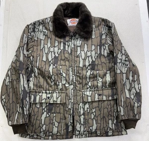 Vintage Dickies Camo Trebark Hunting Quilted Jacket Faux Fur Collar Outdoor XL - Picture 1 of 8